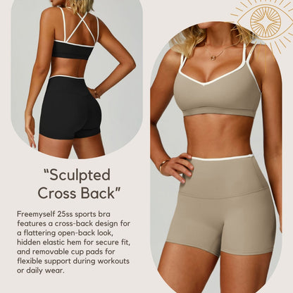Contrast-Color Nude-Feel Sports Bra Quick-Dry Fitted Cross-Back Sports Tank Top Running Fitness Sports Bra