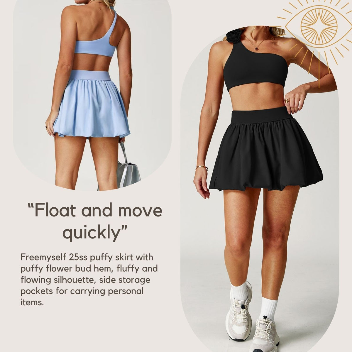 Freemyself Quick-Dry Tennis Skirt Anti-Exposure Lining Breathable Pockets Flared Skirt Running Sports Skirt