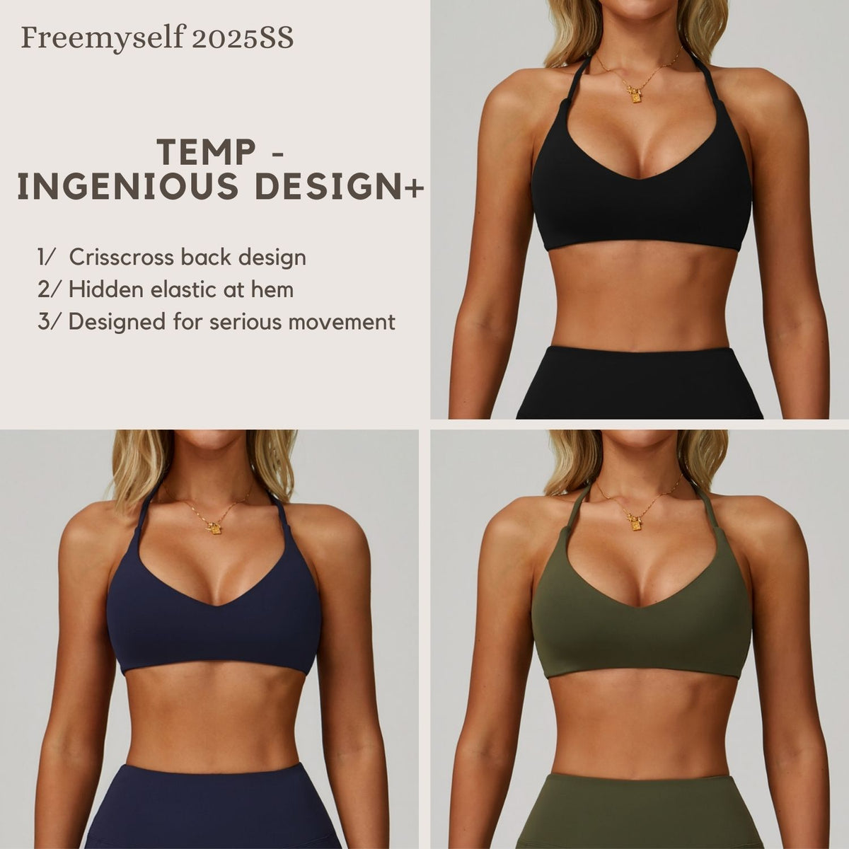 Freemyself Yoga Bra Quick-Dry Cross-Back High-Intensity Fitness Wear Casual Running Sports Bra