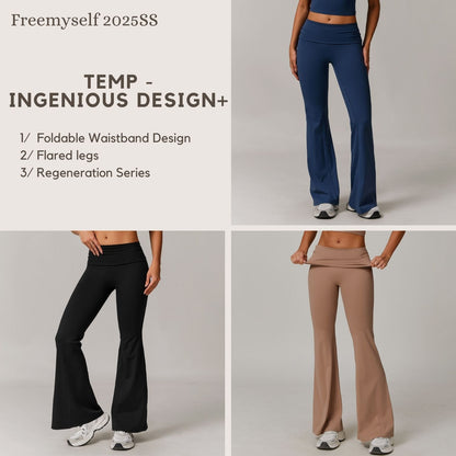 Freemyself recycled Fold-Over Yoga Pants - Women's Micro Flare Leggings | Gym to Street Running & Lounge