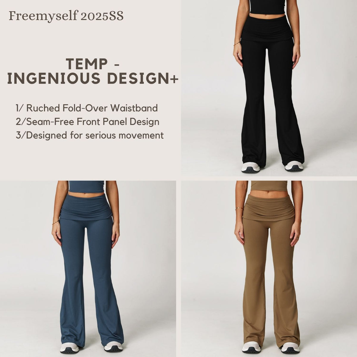 High-Waisted Running Leggings with Folded Hem Versatile Bell-Bottom Yoga Pants