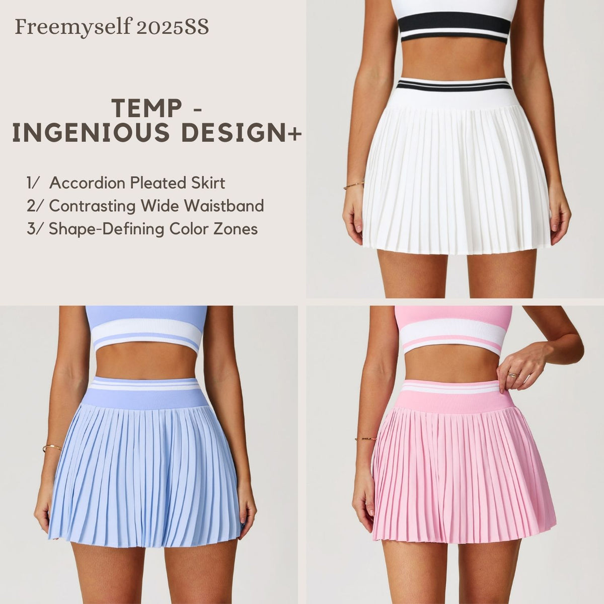 Freemyself High-Waisted A-Line Fitness Skirt with Contrasting Color Blocking Short Pleated Tennis Skirt with Anti-Exposure Design