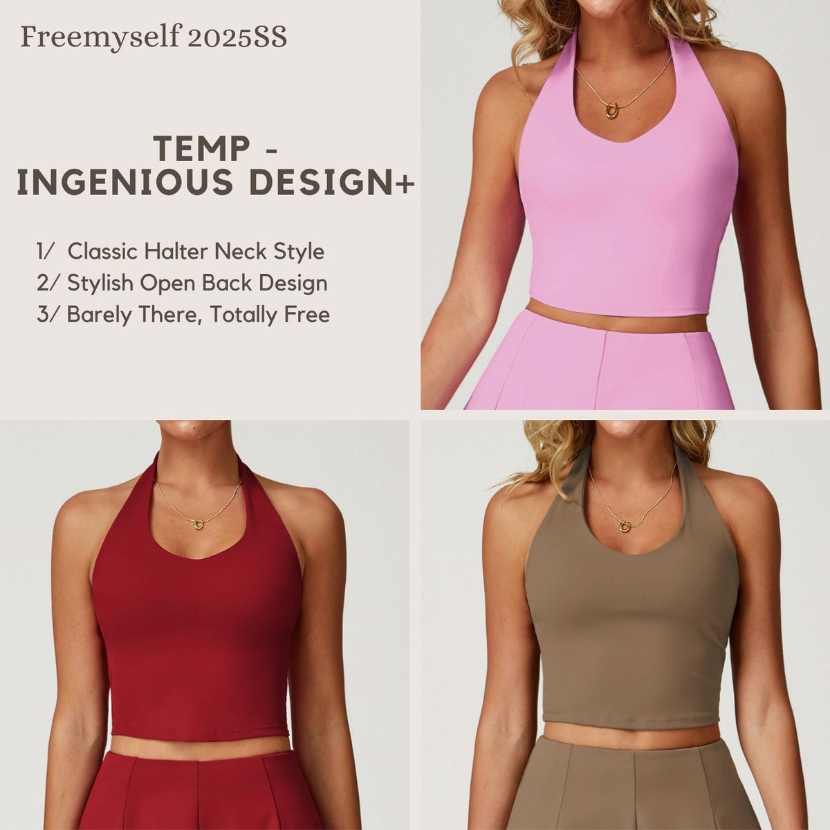 Freemyself Bare-Skin Yoga Tank Top Back-Flattering Quick-Dry Halter Neck Sports Bra Running Fitness Workout Tank Top