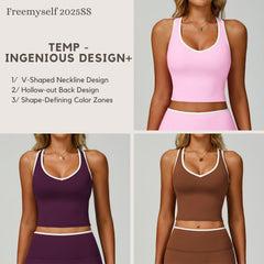 Freemyself Contrast-Trim Sports Bra for Women Bare-Back Lace-Up Sports Bra Tight-Fitting Running & Fitness Top