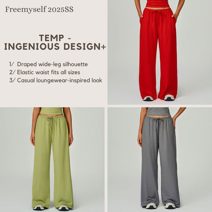 Freemyself Brushed-Finish Long Pants Draped Wide-Leg Relaxed Casual Pants Women's Athletic Fitness Elastic Drawstring Trousers