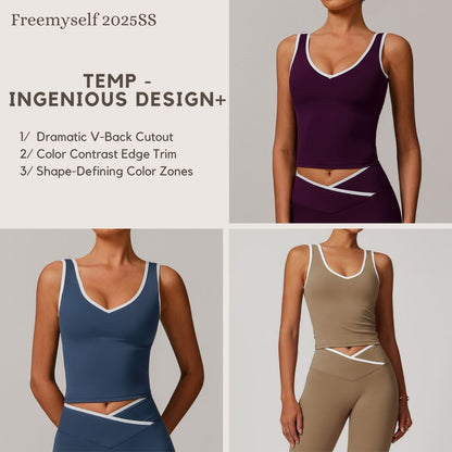 Freemyself Form-Fitting Nude-Feel Contrast-Color Sports Tank Top for Women Backless Yoga Tank Top Fitness Wear Outer Layer Sports Top