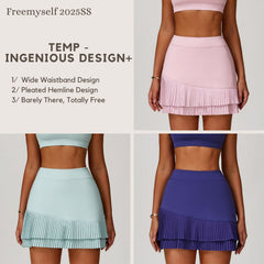 High-Waisted Sports Skirt with Nude-Tone Waistband, Flattering Fit, Pleated Hem, Anti-Exposure Design, Built-in Leggings, Pocket Detail