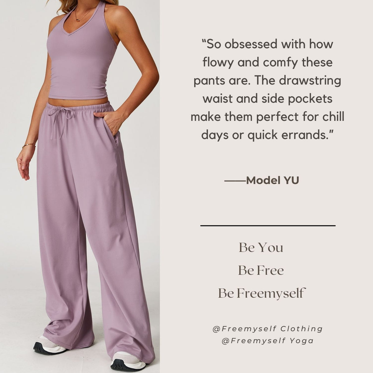 Freemyself Brushed-Finish Long Pants Draped Wide-Leg Relaxed Casual Pants Women's Athletic Fitness Elastic Drawstring Trousers