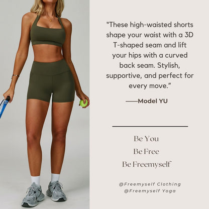 Freemyself Cloud-Feel High-Waisted Yoga Shorts Quick-Dry Butt-Lifting Tummy-Control Shorts Outdoor Running Fitness Shorts