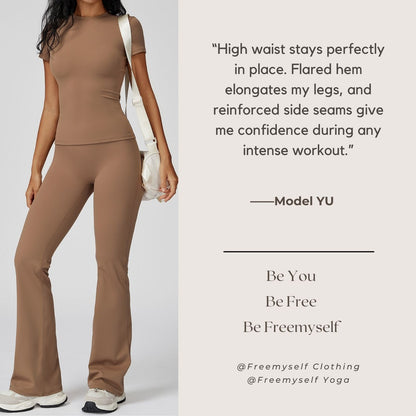 Freemyself Brushed High-Waisted Yoga Pants Tight-Fitting Wide-Leg Bell-Bottom Running Fitness Pants Slightly Flared Leggings