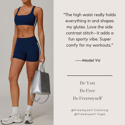 Freemyself Naked-Feel Contrast-Color Yoga Shorts Peach-Tone Tight-Fitting Butt-Lifting Shorts Women's Outerwear Sports Fitness Pants