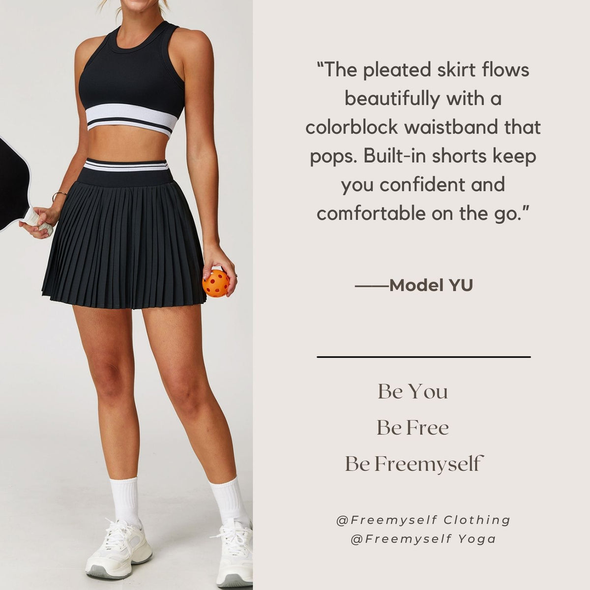 Freemyself High-Waisted A-Line Fitness Skirt with Contrasting Color Blocking Short Pleated Tennis Skirt with Anti-Exposure Design