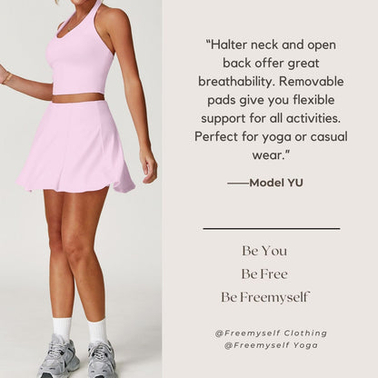 Freemyself Bare-Skin Yoga Tank Top Back-Flattering Quick-Dry Halter Neck Sports Bra Running Fitness Workout Tank Top