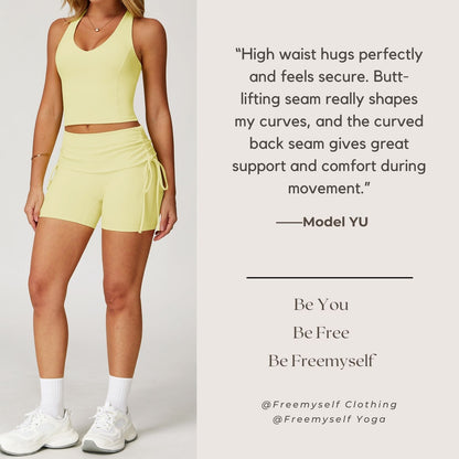 Freemyself High-Waisted Naked-Feel Tight-Fitting Yoga Shorts with Drawstring Outerwear Casual Pants Pilates Workout Shorts for Women