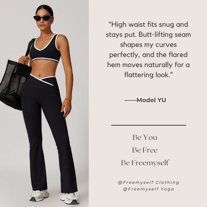 Freemyself Bare-Skin Feel Yoga Leggings Slightly Flared Cross-Front High-Waisted Wide-Leg Bell-Bottom Pants Women's Athletic Fitness Pants