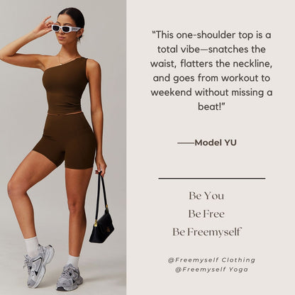 Freemyself Asymmetric One-Shoulder Waist-Defining Yoga Tank Top Quick-Dry Sports Shaping Underwear Running Fitness Tank Top