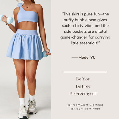 Freemyself Quick-Dry Tennis Skirt Anti-Exposure Lining Breathable Pockets Flared Skirt Running Sports Skirt