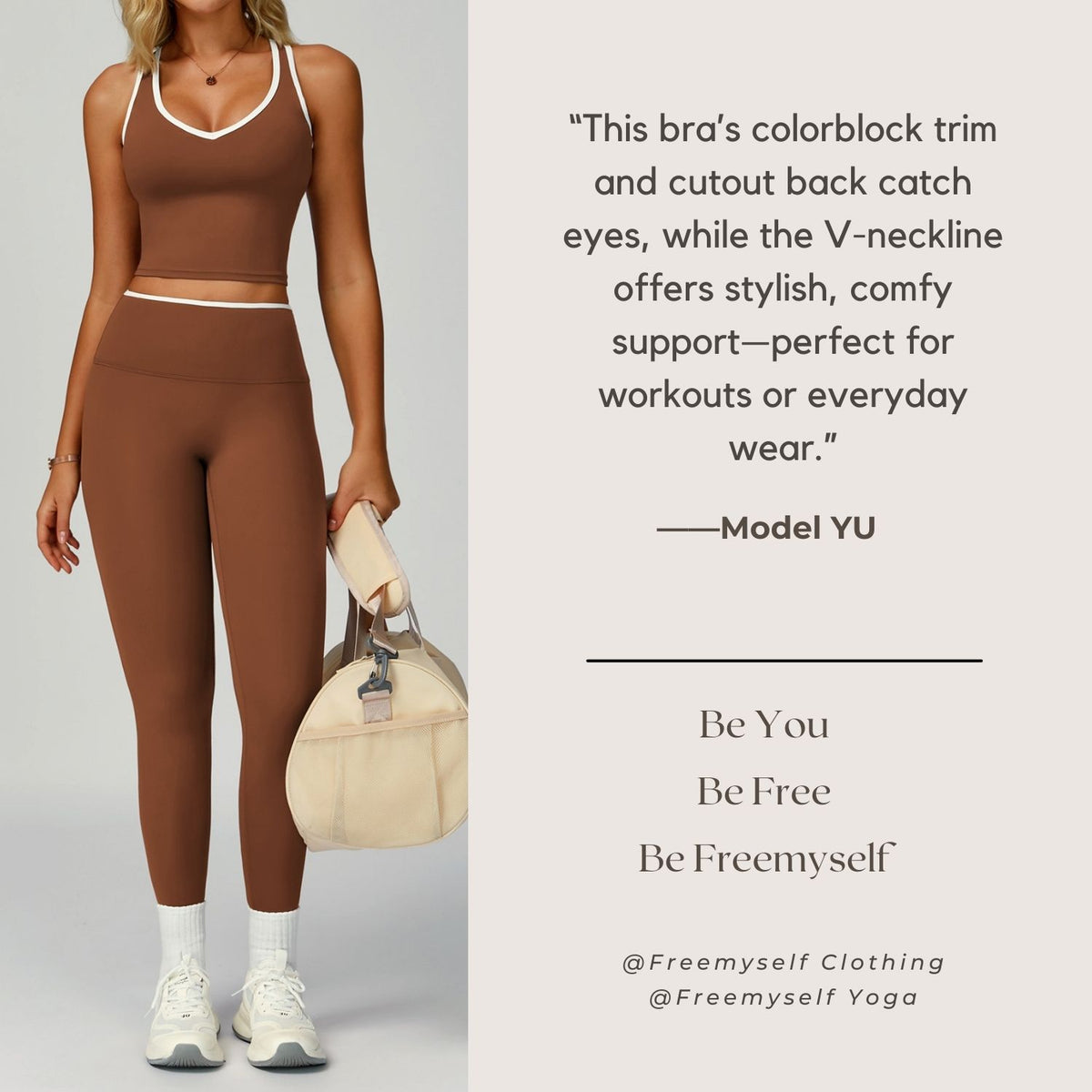Freemyself Contrast-Trim Sports Bra for Women Bare-Back Lace-Up Sports Bra Tight-Fitting Running & Fitness Top