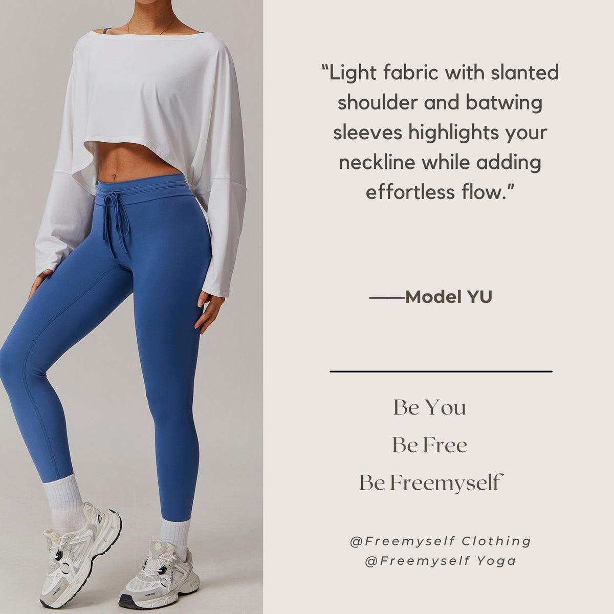 Freemyself Fitness Long-Sleeve Top for Women Off-the-Shoulder Batwing Sleeve Outerwear Casual Versatile Long-Sleeve Yoga Cover-Up