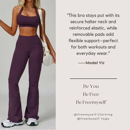 Freemyself Halter Neck Cloud-Sensitive Yoga Bra Cut-Out Back Yoga Top Running Fitness High-Intensity Sports Bra