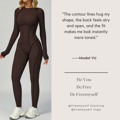 Brushed Contrast-Color Yoga Jumpsuit with Cutout Back Women's 3D-Fitted Yoga Wear for Workouts and Fitness