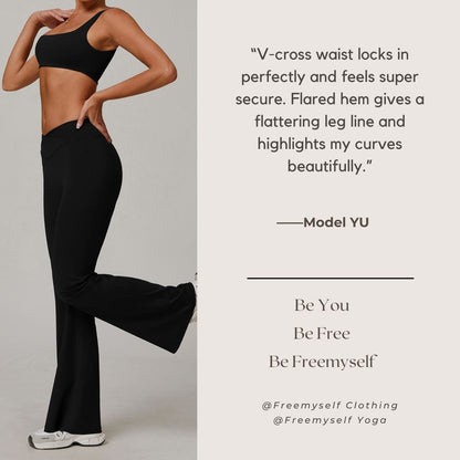 Freemyself Micro-Bell Naked-Feel Yoga Pants Cross-Front High-Waisted Running & Fitness Tights Versatile Bell-Bottom Leggings