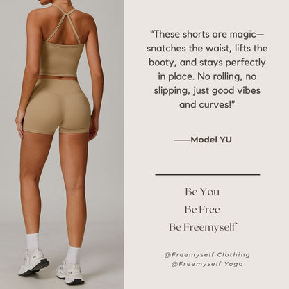 Freemyself Brushed Fleece-Lined Yoga Shorts for Women High-Waisted Tummy-Control Fitness Pants Butt-Lifting Running Shorts