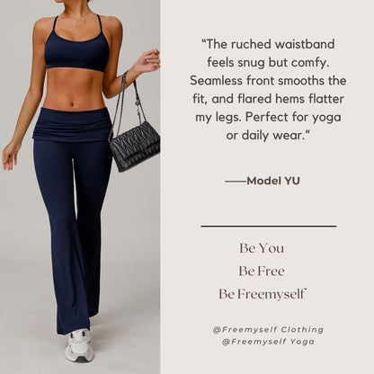 Freemyself Quick-Dry Butt-Lifting Yoga Pants Nude-Feel Casual Wide-Leg Athletic High-Waisted Tight Flared Pants