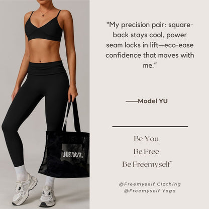 Freemyself recycled Yoga Set - Women's Street-Ready Strappy Bra & Skinny Leggings | Gym to Street Running