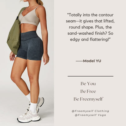 Freemyself Seamless Sandwashed Yoga Shorts High-Waisted Butt-Lifting Shorts Tight-Fitting Running Sports Fitness Yoga Pants