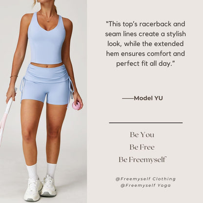 Freemyself Bare-Skin Yoga Tank Top T-Back Design Quick-Dry Fitness Top Outdoor Running Sports Bra