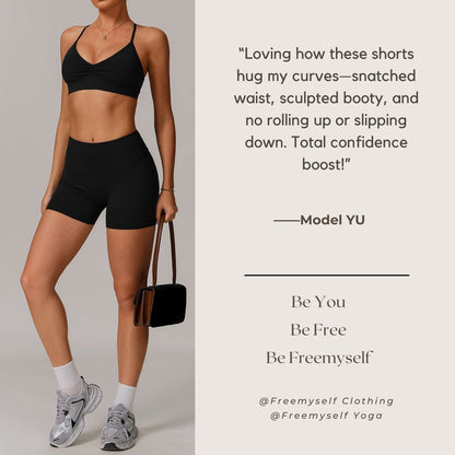 Freemyself High-Waisted Butt-Lifting Yoga Shorts Outerwear Leggings with Tummy-Control for Slimming Running Workouts