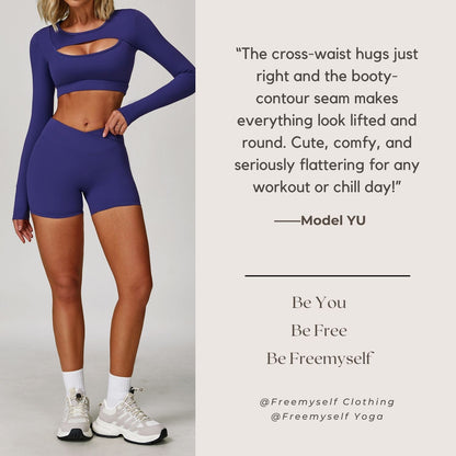 Freemyself Bare-Skin Cross-Front High-Waisted Yoga Shorts Peach-Tone Tight-Fitting Butt-Lifting Athletic Shorts Women's Outerwear Fitness Pants