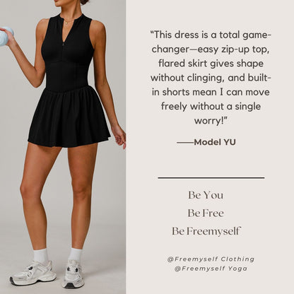 Freemyself Two-Piece Style Stand Collar Dress Outdoor Running Anti-Exposure Underlayer A-Line Skirt Hem Tennis Skirt