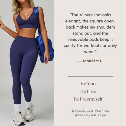 Freemyself Double-Strap Seamless Yoga Bra with Flattering Back Design Quick-Dry Sports Top for Outerwear Running, Fitness, and Yoga Wear