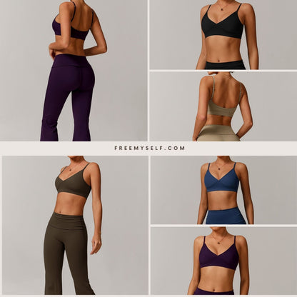 Freemyself recycled Yoga Set - Women's Street-Ready Strappy Bra & Flared Leggings | Gym to Street Running