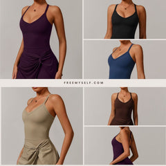 Freemyself recycled Tennis Skirt - Women's Built-in Shorts with Twist Knot & Cutout Back | Anti-Slip Quick-Dry Dress