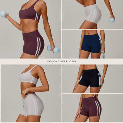 Freemyself Naked-Feel Contrast-Color Yoga Shorts Peach-Tone Tight-Fitting Butt-Lifting Shorts Women's Outerwear Sports Fitness Pants