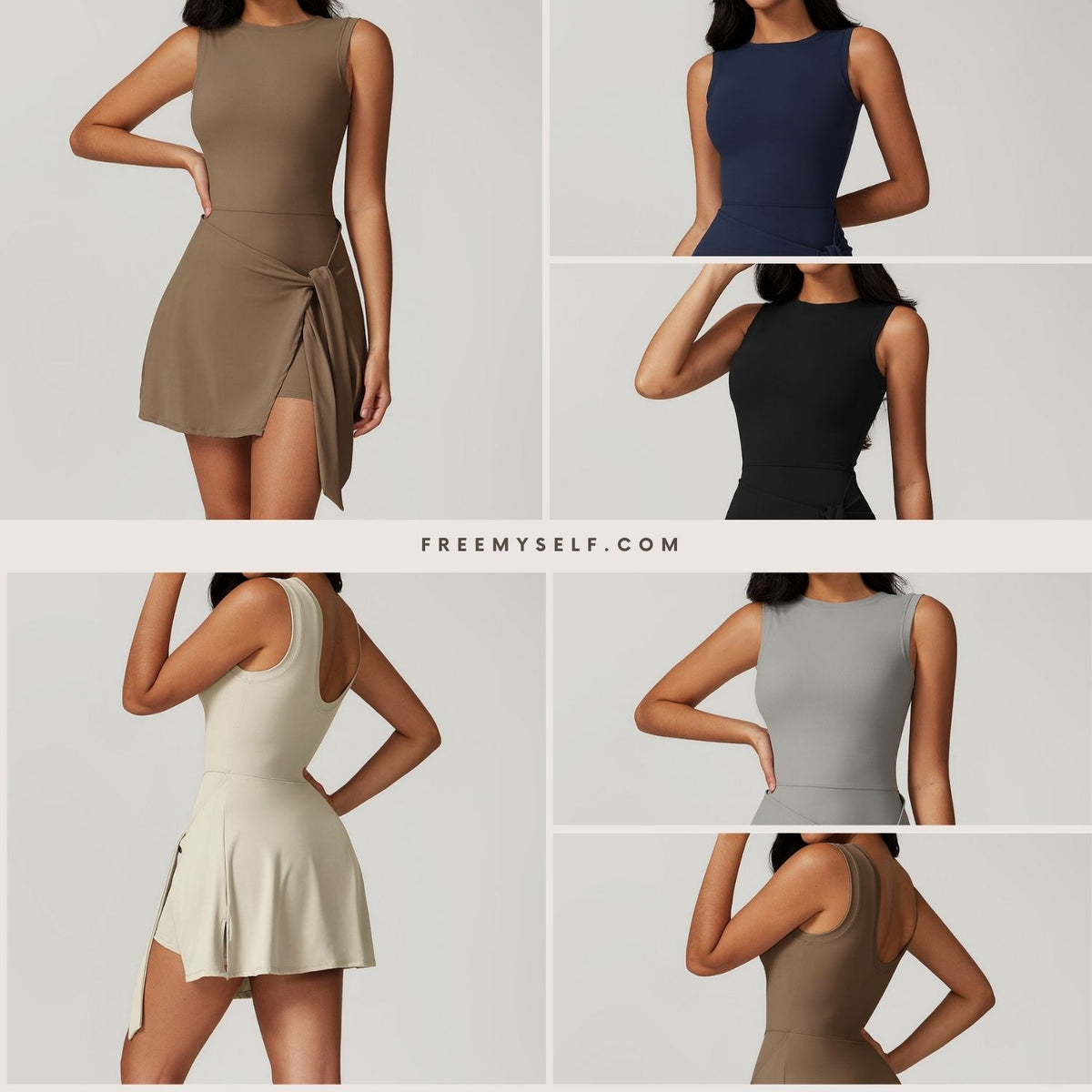 Freemyself Two-Piece Style Anti-Exposure Tight-Fitting Sports Dress Slimming Strappy Casual Fitness Backless Yoga Tennis Skirt