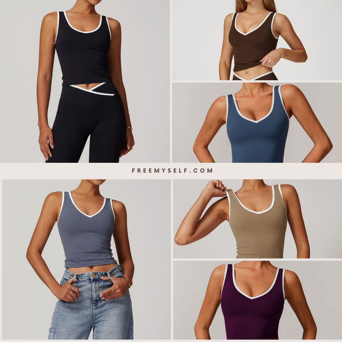Freemyself Form-Fitting Nude-Feel Contrast-Color Sports Tank Top for Women Backless Yoga Tank Top Fitness Wear Outer Layer Sports Top