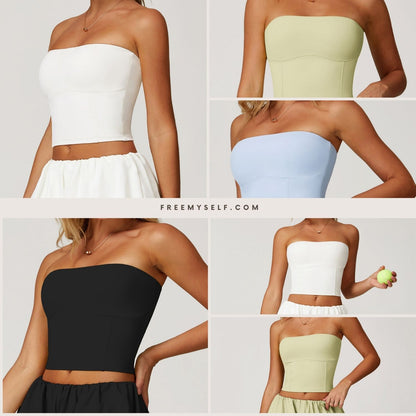 Freemyself Sun Protection Yoga Tank Top Nude-Feel Quick-Dry Breathable Strapless Sports Running Fitness Tank
