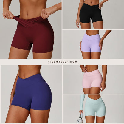 Freemyself Bare-Skin Cross-Front High-Waisted Yoga Shorts Peach-Tone Tight-Fitting Butt-Lifting Athletic Shorts Women's Outerwear Fitness Pants