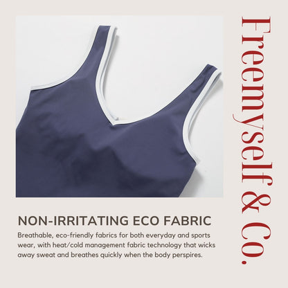 Freemyself Form-Fitting Nude-Feel Contrast-Color Sports Tank Top for Women Backless Yoga Tank Top Fitness Wear Outer Layer Sports Top