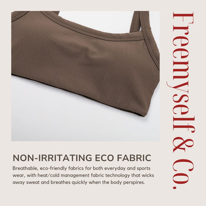Freemyself Double-Strap Ribbed Yoga Bra with Cutout Back, Form-Fitting Sports Top for Outerwear, Running & Fitness Wear